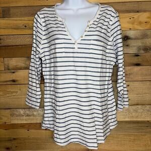 Chaps Shirt Womens XL Soft Casual Minimalist Nautical Stripe Coastal Chic Henley